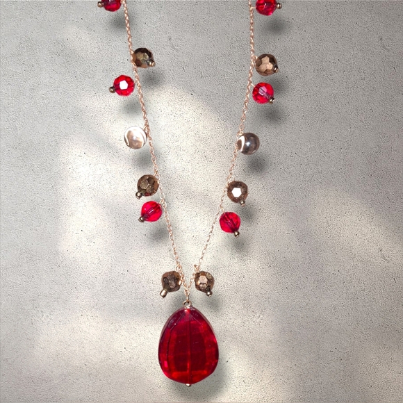 Eye agate & Glass Pendant Station Necklace Red , Brown Gemstone - Picture 9 of 9